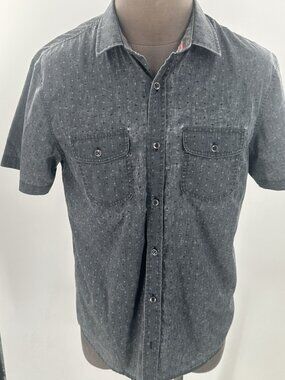 Flag & Anthem Men's Short Sleeve Shirt Gray Button Front Casual Cotton Large